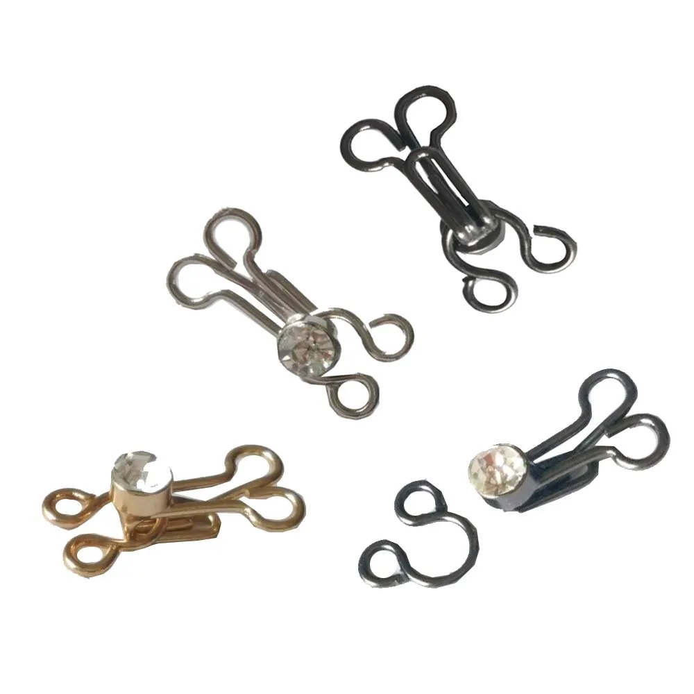 50Set /Lot Glass Diamond Hook Eye Brass Closure Bra Back Repair Fixtures Sewing On Fur Coat Suit Pants