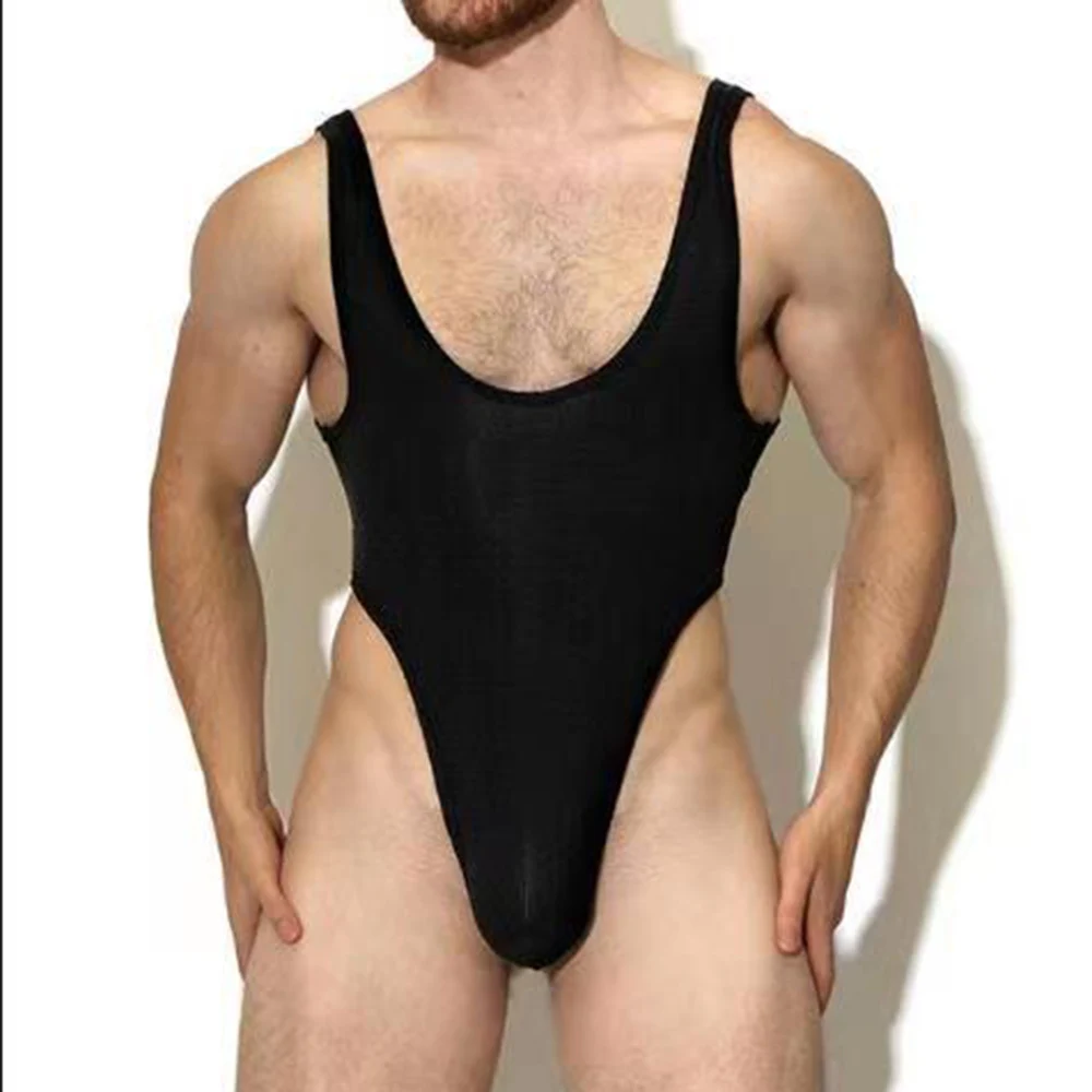 Men's Sexy Jumpsuit Solid Stretch One-Piece Underwear Camouflage Bodysuit Shaper Vest Wrestling Singlet Open Butt Rompers