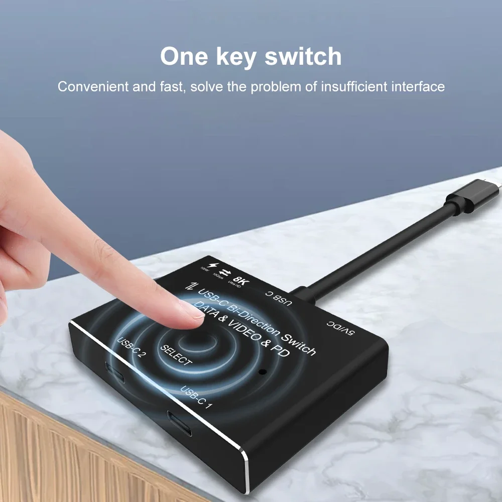 USB KVM Switch 1x2/2x1 Splitter Data Video Switcher 8K@30Hz PD 100W For PC Monitor Mobile phone