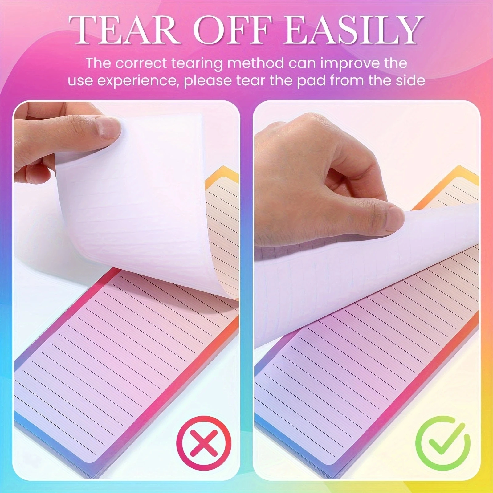 3 Pc Magnetic Notepad For Refrigerator 100 Sheets Each Gradient Grocery List To-Do Memo 8 x 3 Inches magnetic notepad