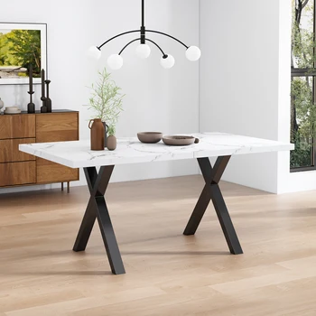 Tavolo da pranzo moderno e semplice in ferro battuto, tavolo da pranzo, design con gambe incrociate, tavolo da pranzo rettangolare, tavolino da caffè 1