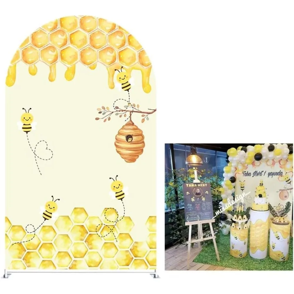 Bezauberndes Bienen-Design Gewölbter Stoff-Hintergrund Waben-Thema für Veranstaltungsdekorationen – Detail 6