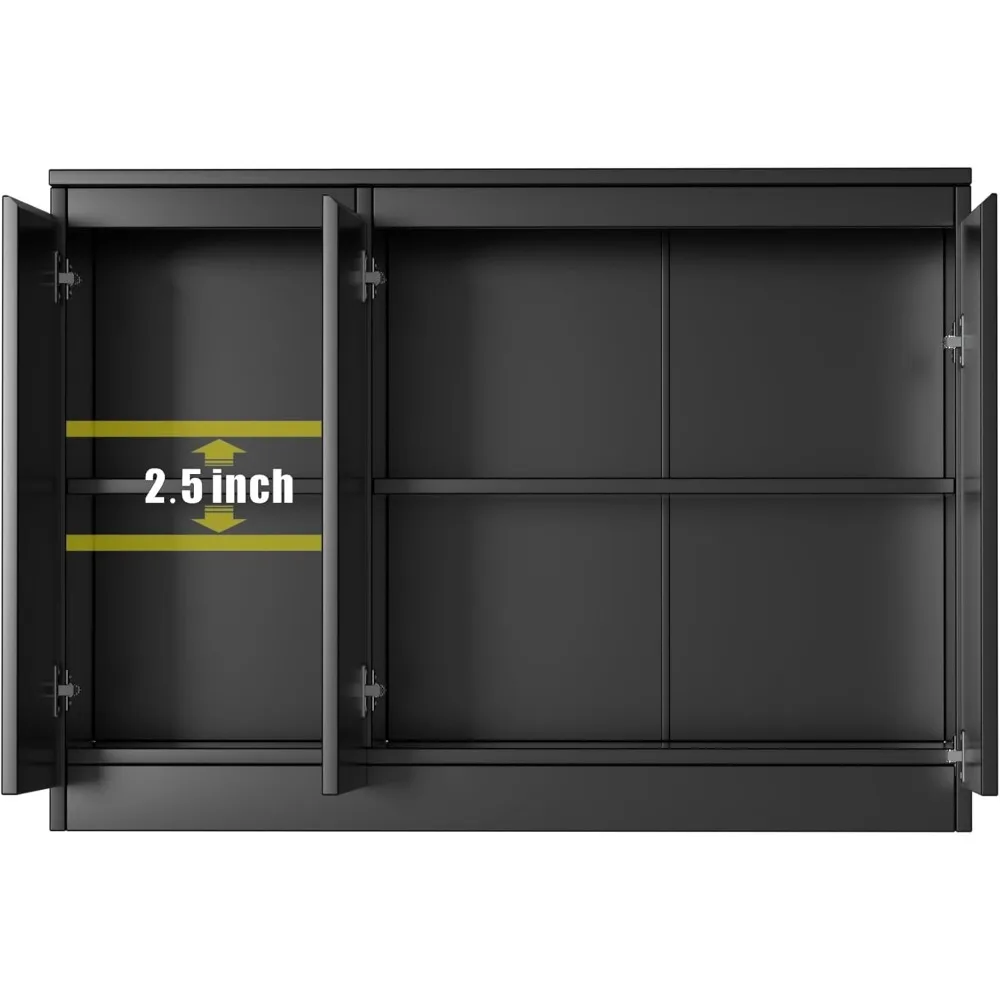 Black Buffet Storage Cabinet with 3 Door, 43" W Coffee Bar Cabinet, Kitchen Buffet Sideboard for Living Room, Kitchen 6
