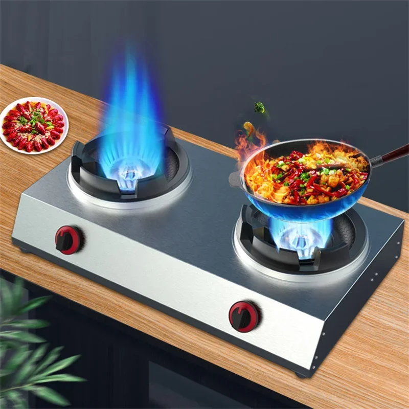 Large Firepower Liquefied Gas Stove Single Burner Stir-frying High Pressure Cooktops Stainless Steel Panel Desktop Gas Cooker