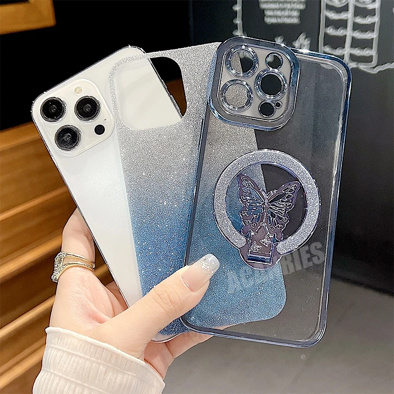 Elegant Plating Butterfly Holder Silicone Phone Case - Enhanced Back Cover