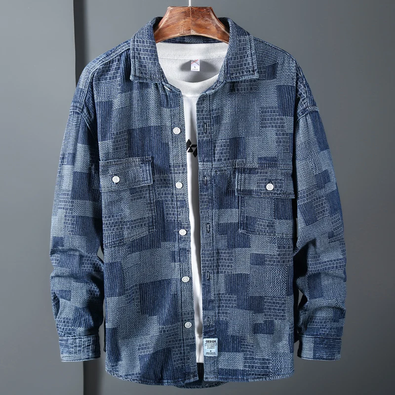 495874-153c3d.jpg Sef3017eec65f4937bafa30e6555276d6A Personality Jacquard Men's Denim Shirt New Fashion Oversized Hip-hop Print Splicing Jeans Shirt Male Streetwear Plus Size 5XL Mallzona