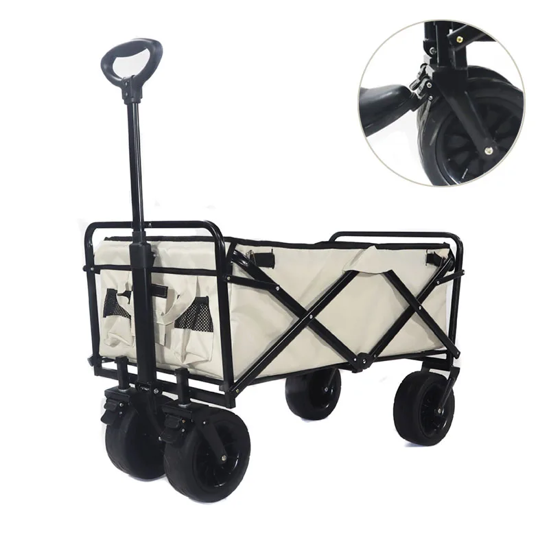 

Folding Outdoor Camping Carts Trolley Widen Wheeled Cart Hand Pushing Pull Rod Rear Handcart for Camping Beach Picnic Trailer