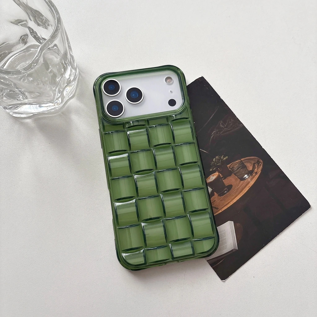 Creative Transparent Green-Grey 3D Weaving Pattern Phone Cover Case