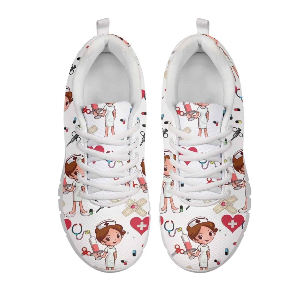 Belidome White Cartoon Nurse Women Tennis Dental Shoes Running Walking Sneakers Work Casual Lightweight Non-Slip Gym Trainers