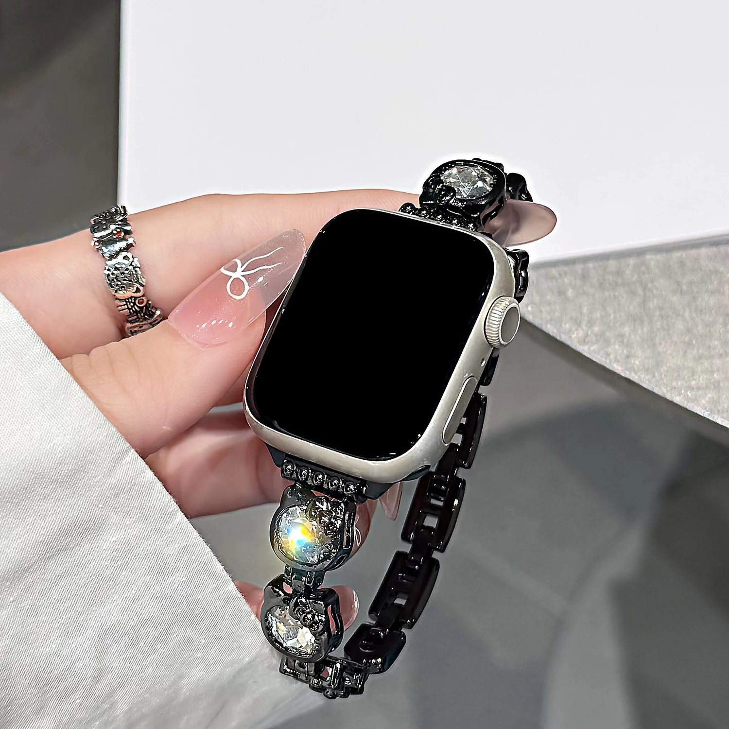 Diamantbesetztes Katzenarmband aus Metall für Apple Watch S10 46/42MM 49/45/44/41/40 und 38mm-Armbänder anstelle von Armbändern – Detail 21