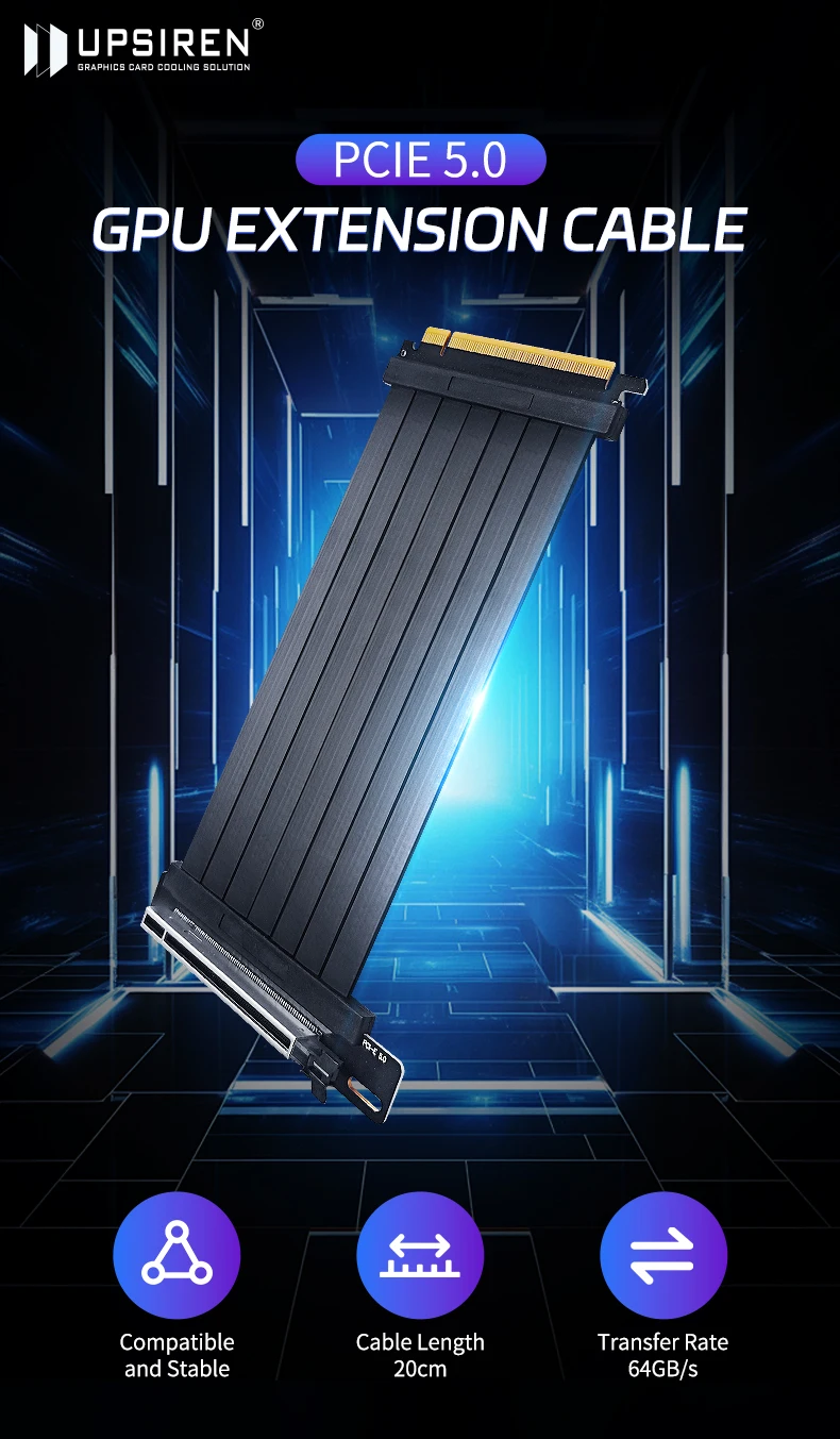 PCIE 5.0 x16 GPU extension cable Gold Finger Immersion Gold Process Anti-electro
