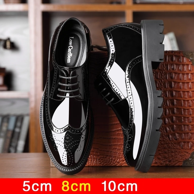 Men's Elevator Shoes 10cm 8cm Luxury Men Brogues Patent Leather Shoes Man Height Increase Insole 10cm Business Wedding Man