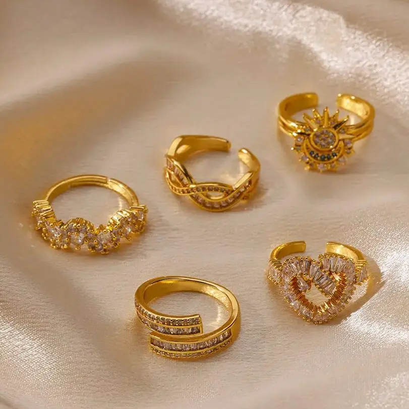 Zircon Irregular Heart Sun Rings For Women