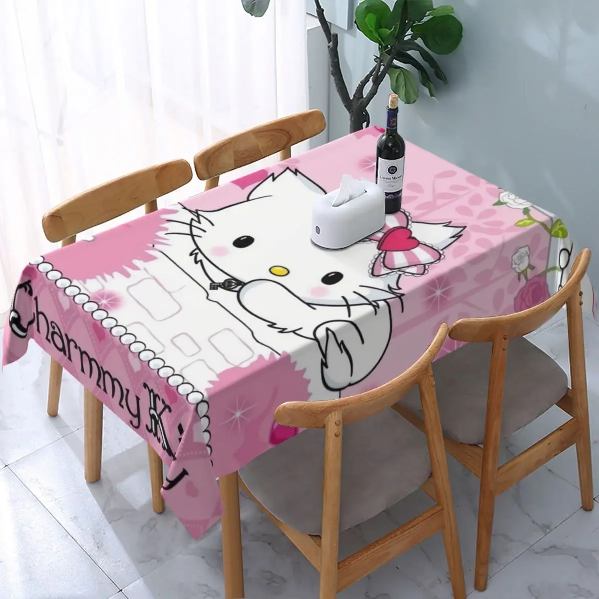 

Мультяшная прямоугольная эластичная скатерть Charmmy Kitty Sanrio, маслонепроницаемая скатерть для кухни