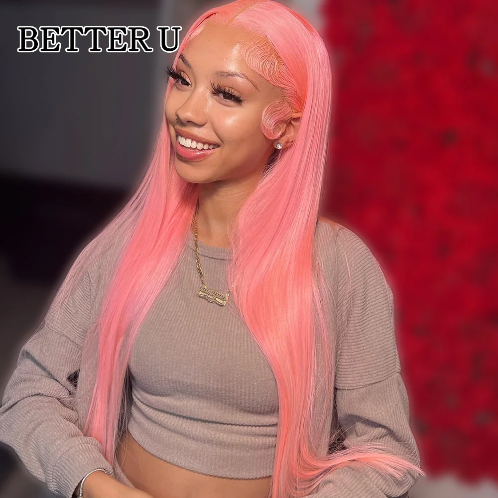 

Pink Straight Wigs Natural Looking Straight Hair Wigs For Women 250%Density PrePlucked 13*4 Lace Front Wigs Human Hair For Party