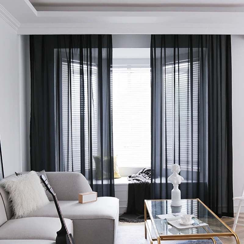Cortina Transparente TOAVA DECO - Bufanda Volante 52x144 Cm, Negro