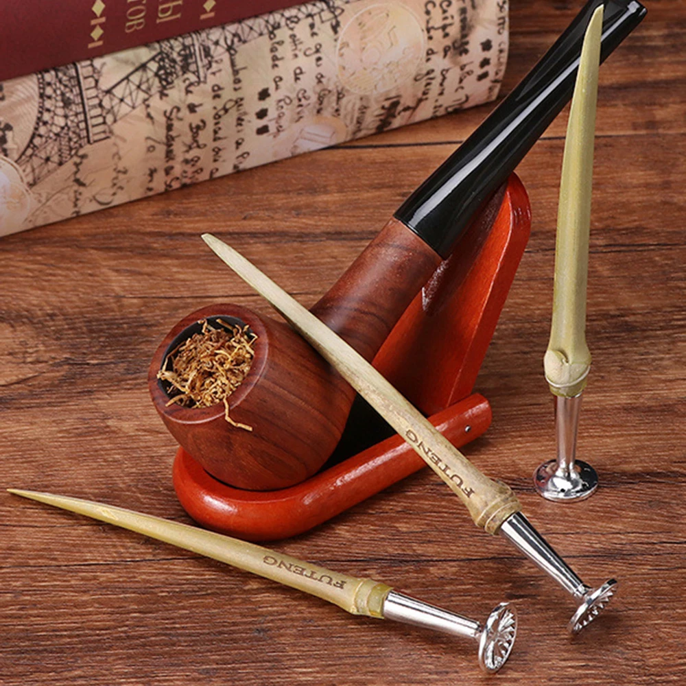 1Pcs Bamboo Smoking Pipe Pressure Stick with Alloy or Wooden Base Tobacco Pressure Bar Smoking Accessories 2