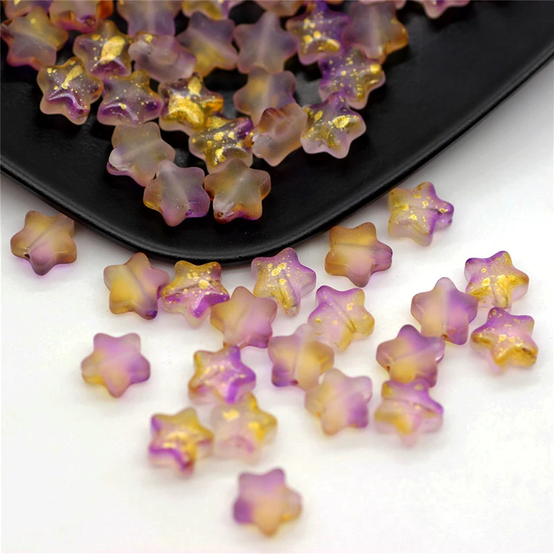 100pcs Frosted Gradient Five-Pointed Star Glass Beads