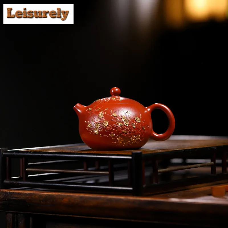 200ml Yixing Purple Clay Teapots Handmade Gold Drawing Xishi Pot Raw Ore Dahongpao Mud Kettle With Strainer Zisha Tea Set Craft