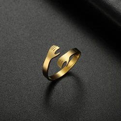 Gold Hug Finger Ring - Elegant Stainless Steel Jewelry Gift - Resizable (Gold)