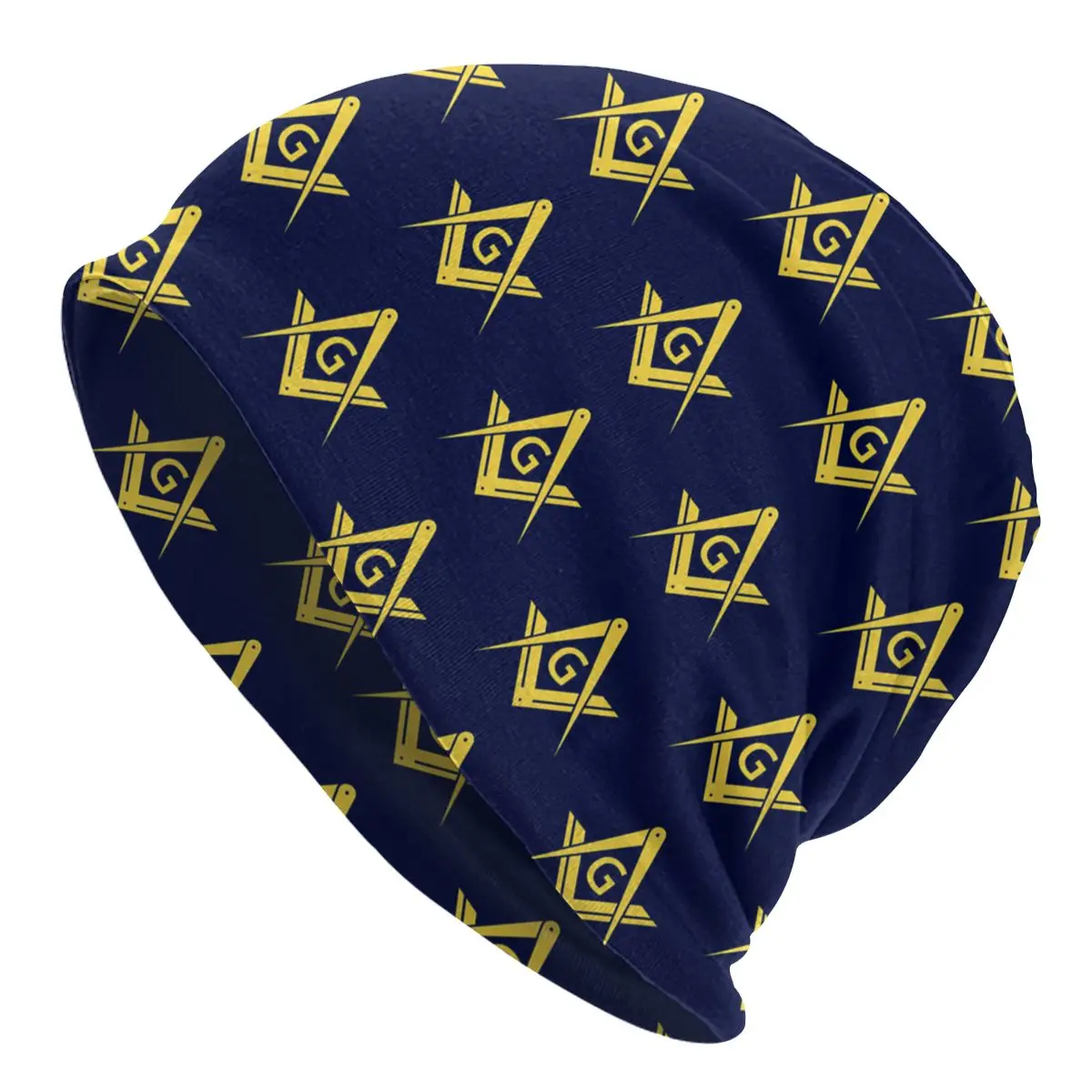 

Modern Black Background Masonic Freemason Gold Square Compass Unisex Bonnet Thin Cycling Skullies Beanies For Men Women