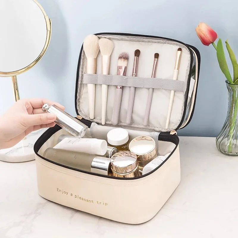 2024 Waterproof PVC Women Cosmetic Bag Portable Traveling Leather Toiletries Big Capacity Travel Makeup Organizer 3