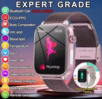 2025 New Al Science Diagnosis Blood Lipids Uric Acid Blood Oxygen Smart Watch Men ECG+PPG Voice Bluetooth Call Health Smartwatch 1