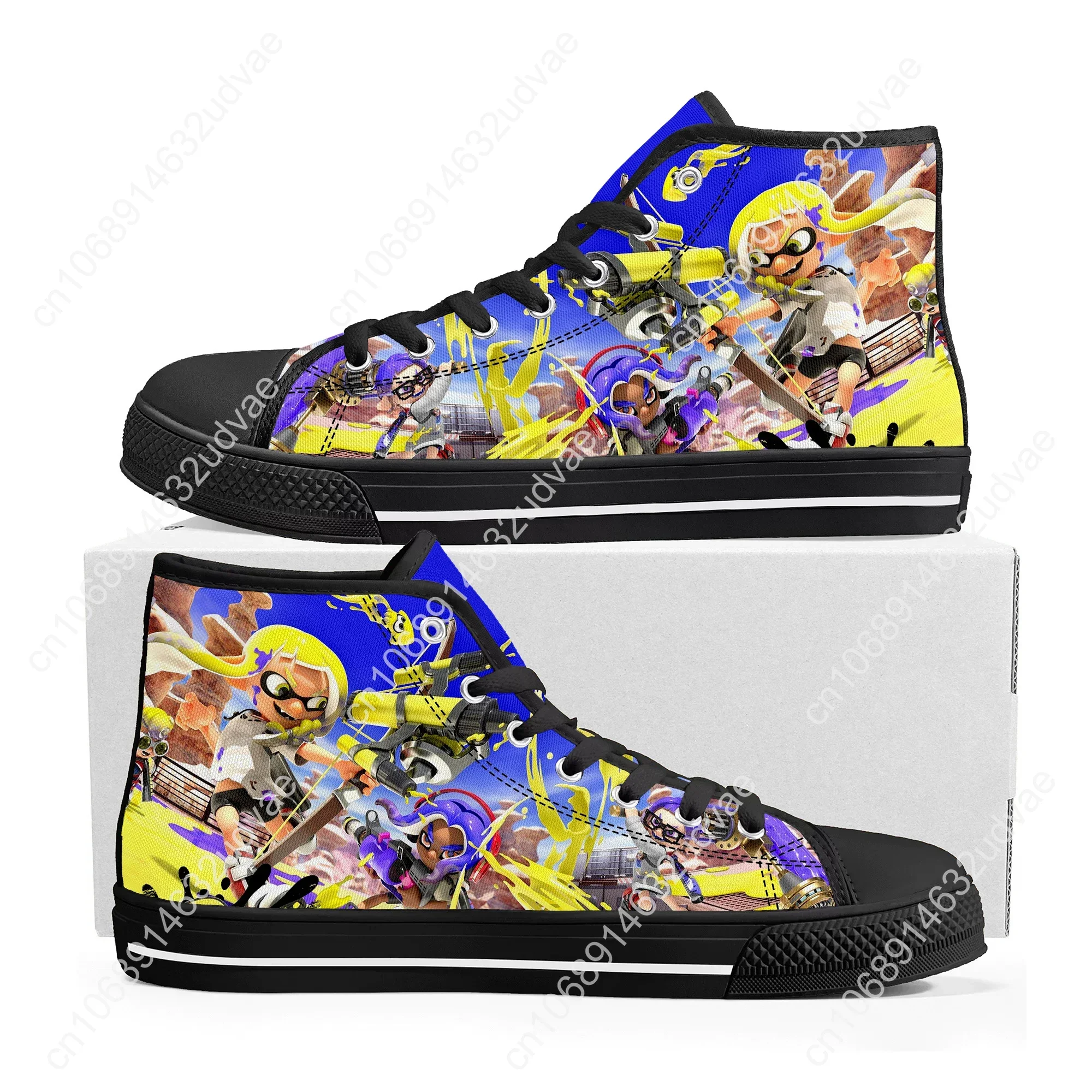 Splatoons Game Cartoon High Top Sneakers High Quality Mens Womens Teenager Canvas Sneaker Casual Couple Shoes Custom White Shoe