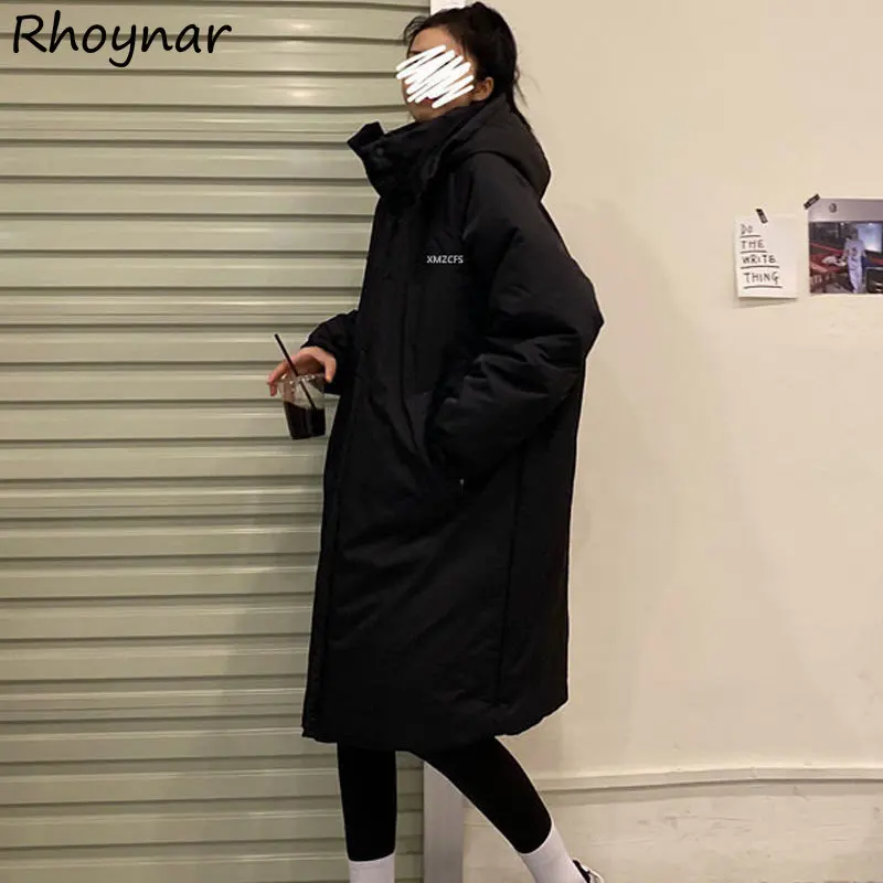 

X-long Parkas Women Hooded Clothes Simply High Street Thicken Winter Warm Designer Korean Fashion Куртка Зимняя Preppy Temper