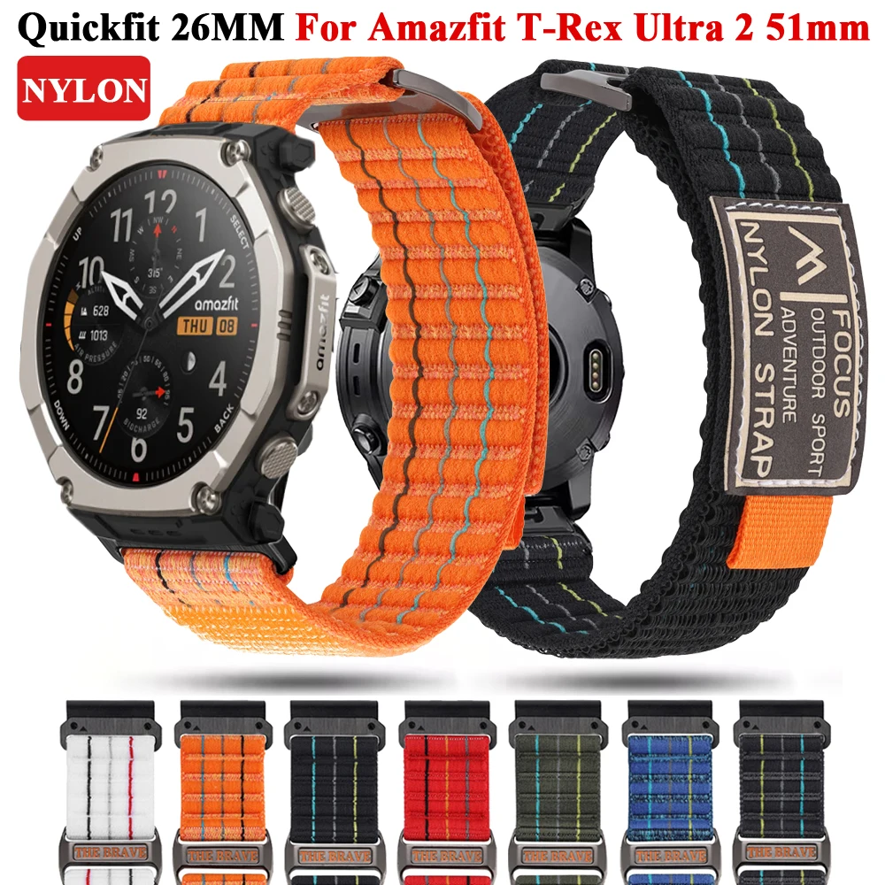Amazfit T-Rex Ultra 2 51mm 시계 밴드용 나일론 스트랩 퀵 릴리스 26mm 손목 밴드 스포츠 여성 남성 교체용 손목 밴드 correa