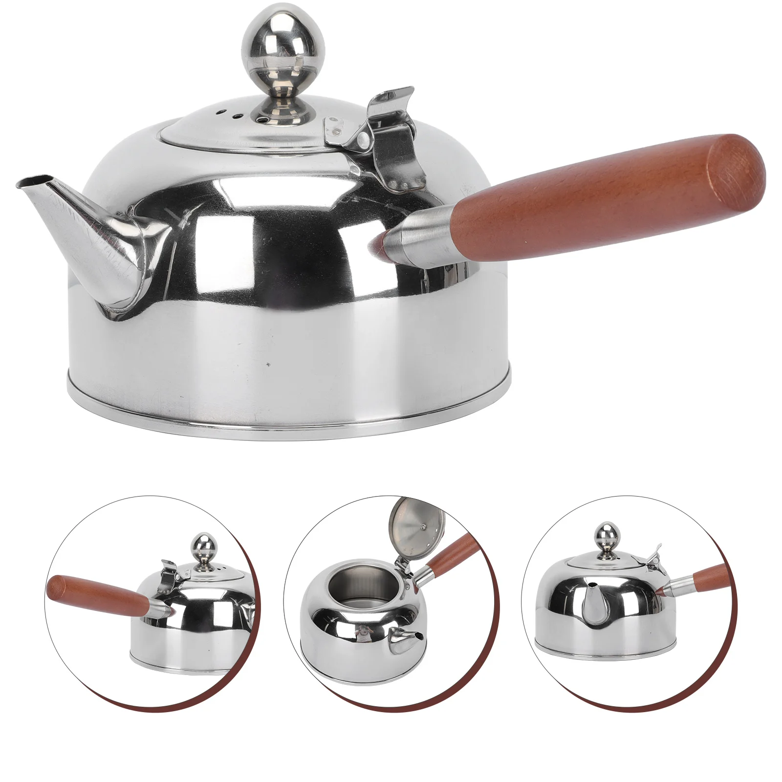 

stainless steel whistling tea kettle: stovetop whistling tea kettle with long wood handle vintage farmhouse water boiling pot