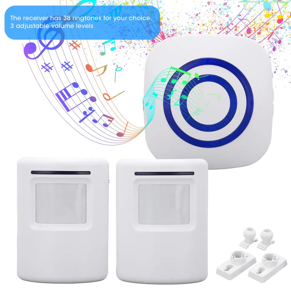 Entry Alert Wireless Doorbell Alarm Motion Sensor Detector Alert with 2 Sensor and 1 Receiver 38 Melodies for Home Office Store