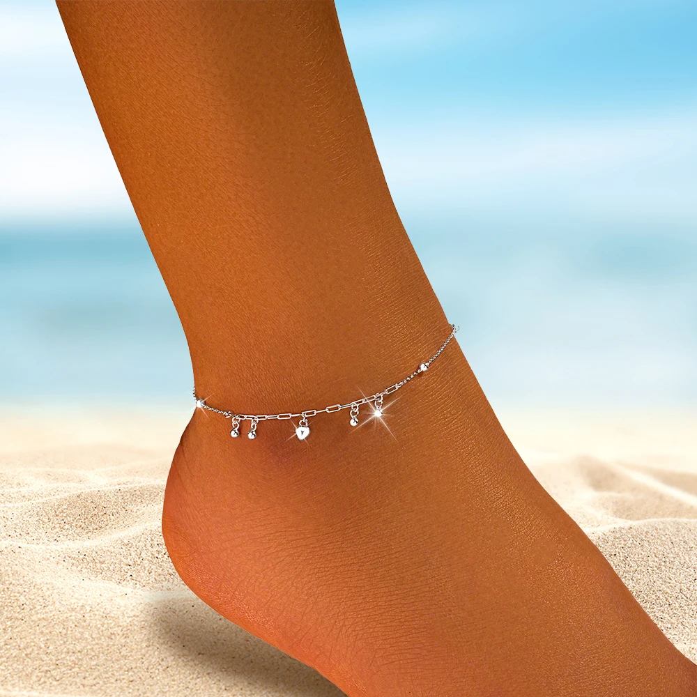 Aide Real 925 Silver Anklet For Women Colored Zircon Heart Wave Adjustable Luxury Jewelry Summer Seaside Party Gifts