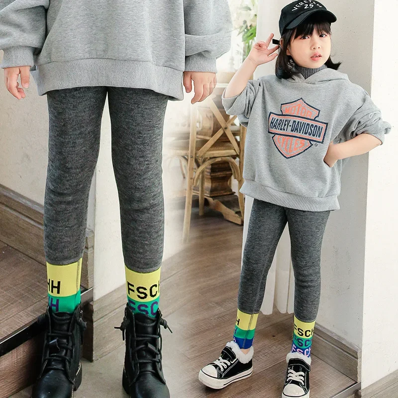 여아용 따뜻한 두꺼운 기모 바지, 겉옷, 키즈 레깅스, 원피스 플리스 바지, 상어, 가을, 겨울