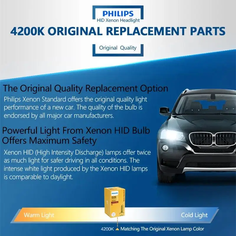 Philips D1S Xenon HID Standard Car Original Head Light 35W 4200K White Genuine Bulb Replacement Upgrade Lamp, 1x 3