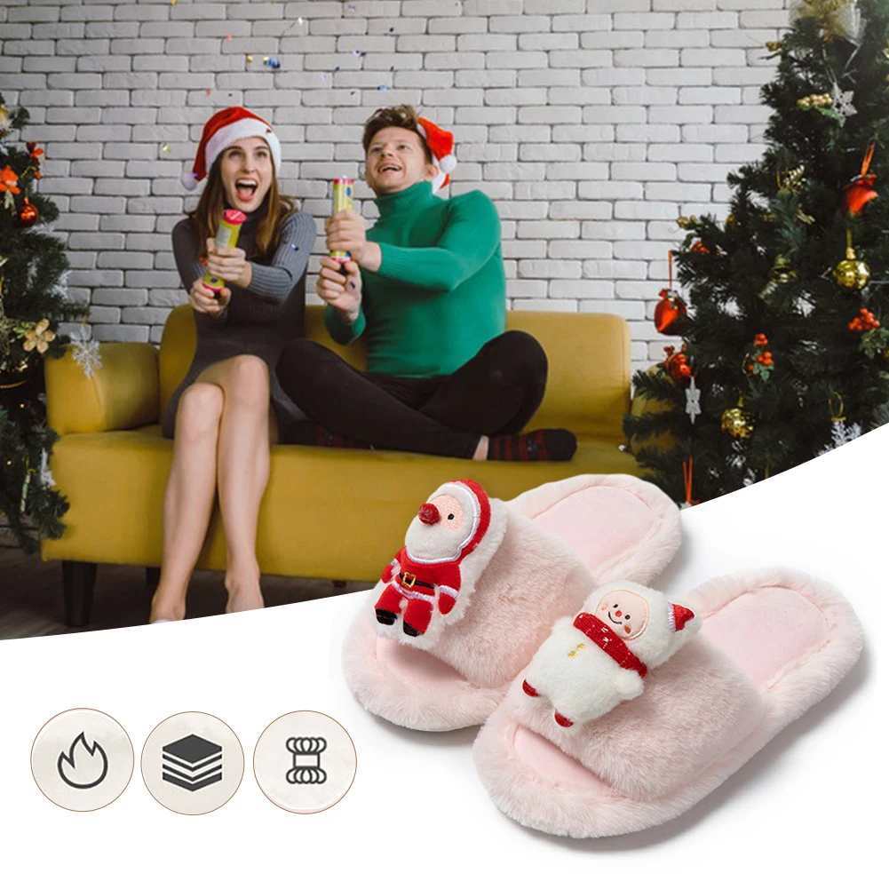 Christmas Printed Slippers Casual Soft Warm House Slippers Cozy Fluffy Thickened Scuff Bedroom Shoes