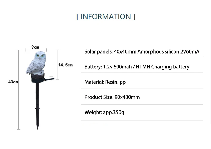 Courtyard Outdoor Lamp Solar Powered LED Lights Garden Owl Animal Pixie Lawn Lamps Ornament Unique Christmas Lights solar bulb