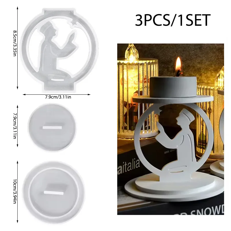 Ramadan Candle Holder Cement Concrete Silicone Mold Eid-Al-Fitr Ornament Gypsum Mould Muslim ‌Home Decoration DIY Handmade Gifts