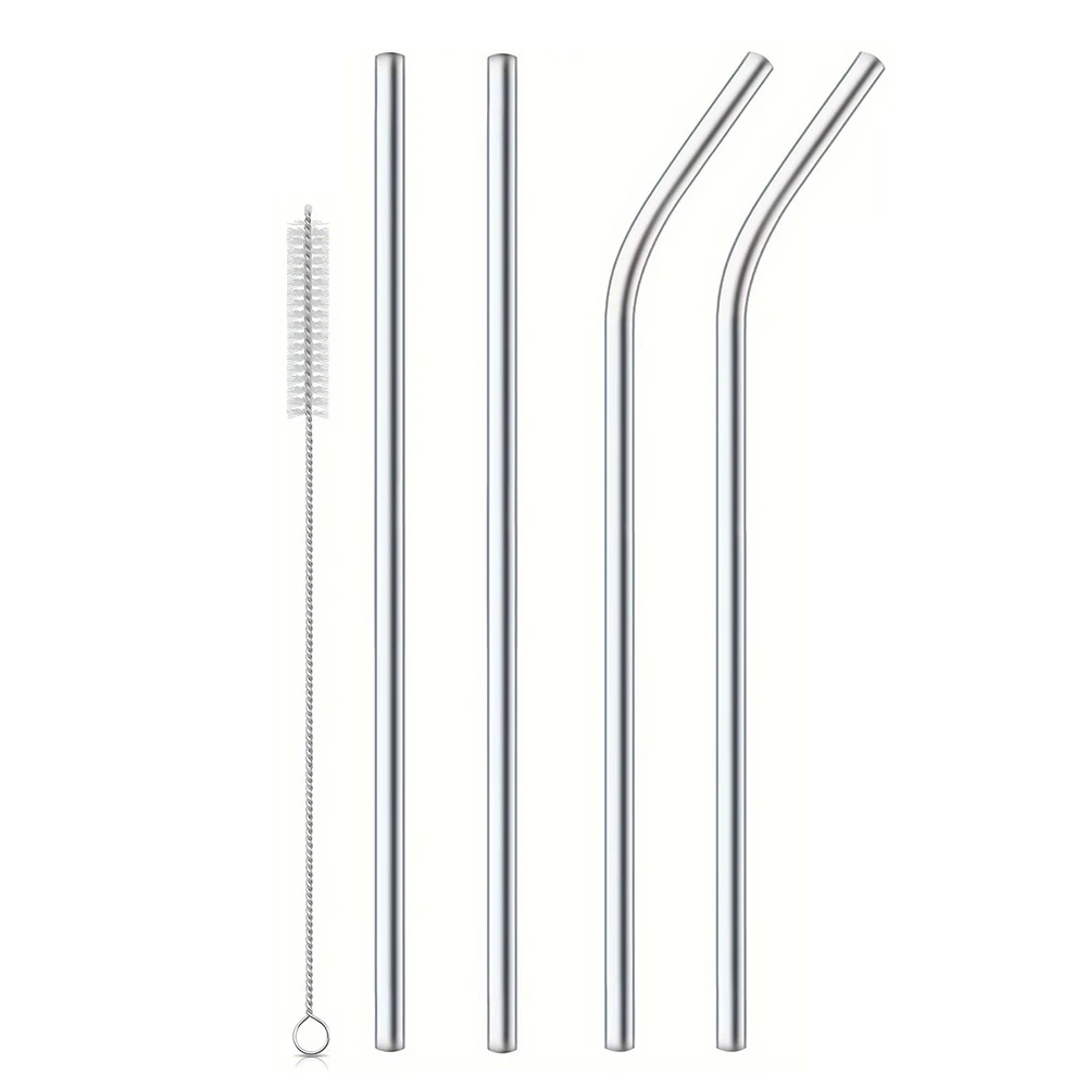 4-Piece Stainless Steel Reusable Straw Set with Cleaning Brush