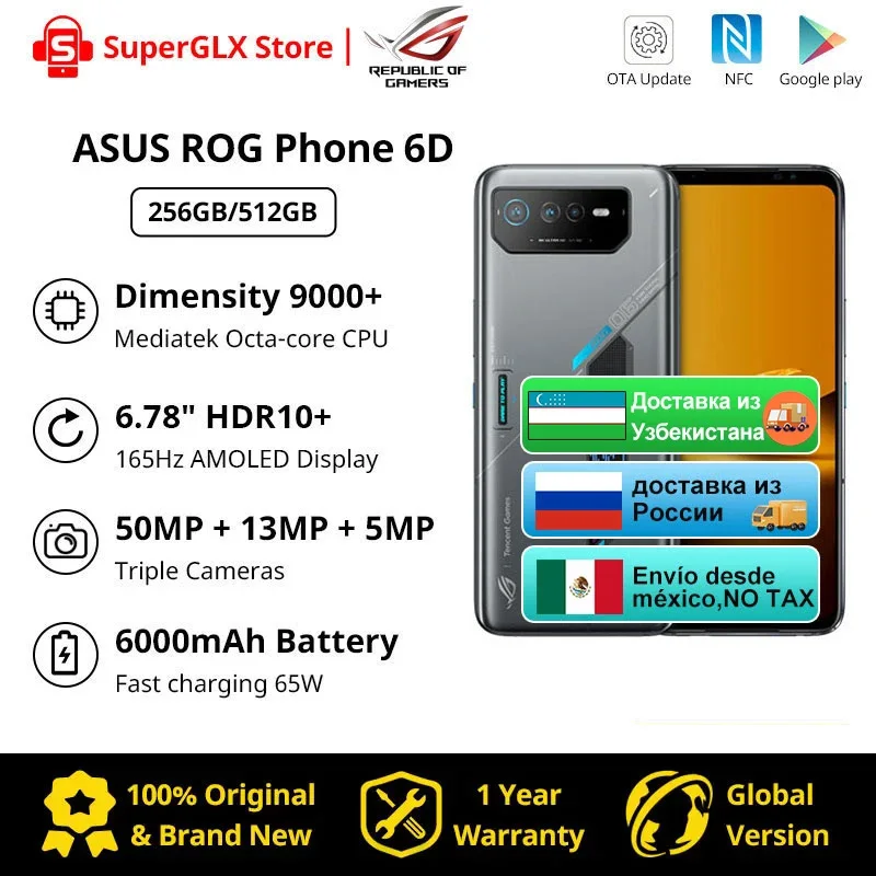 

Global Version ROG Phone 6D 5G Gaming Smartphone MediaTek Dimensity 9000+ 165Hz AMOLED Screen 65W Fast Charging ROG6D Phone