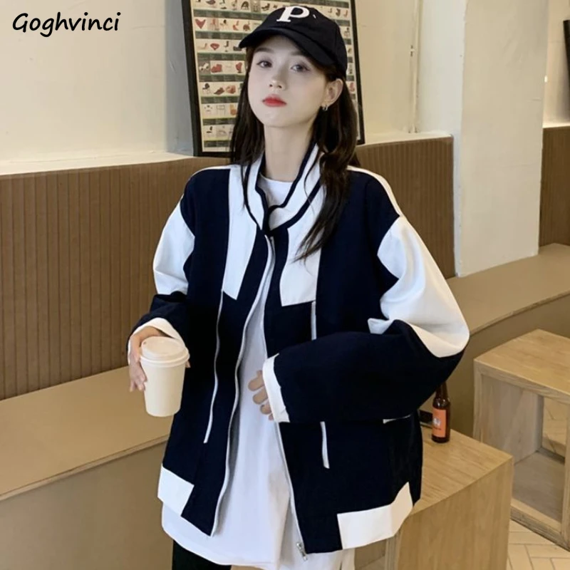 

Patchwork Jackets Women Harajuku Fashion Baggy Preppy Style Leisure Sporty Outerwear Students All-match Spring Young Basics New