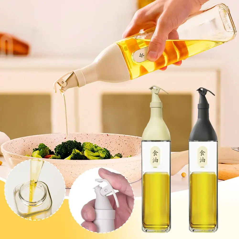 

500ML Kitchen Supplies Square Glass Press Type Oil Seasoning Sauce Vinegar Bottle Bottle Household Soy Bottle L0V9