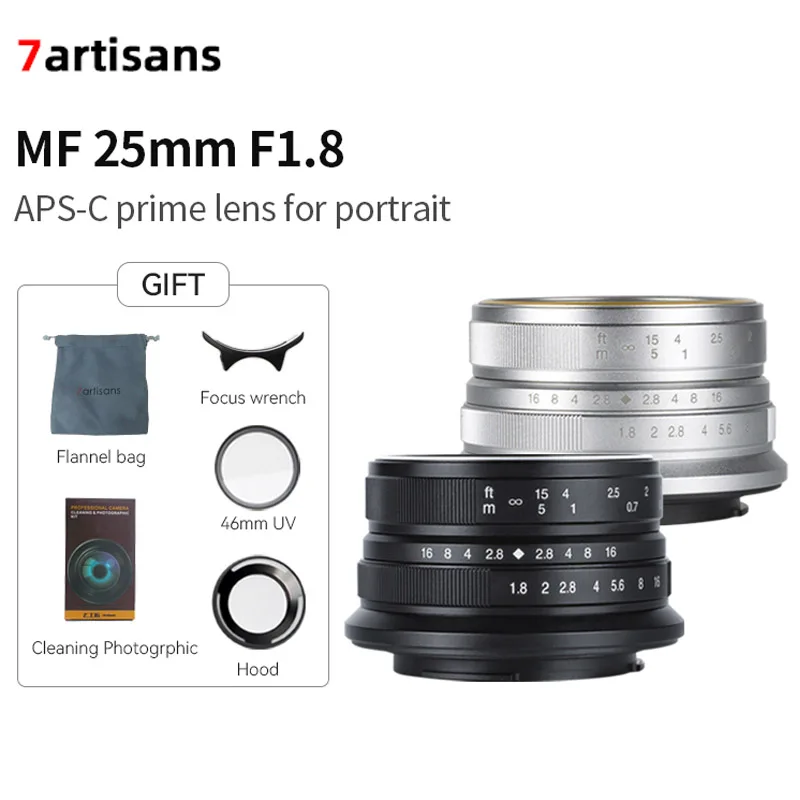 7 Artigiani 25Mm F1.8 Messa A Fuoco Manuale Prime Lens Aps-C Prime Lens Per Sony E/Fujifilm Fx/Canon Eos-M/Olympus/Panasonic Micro 4/3
