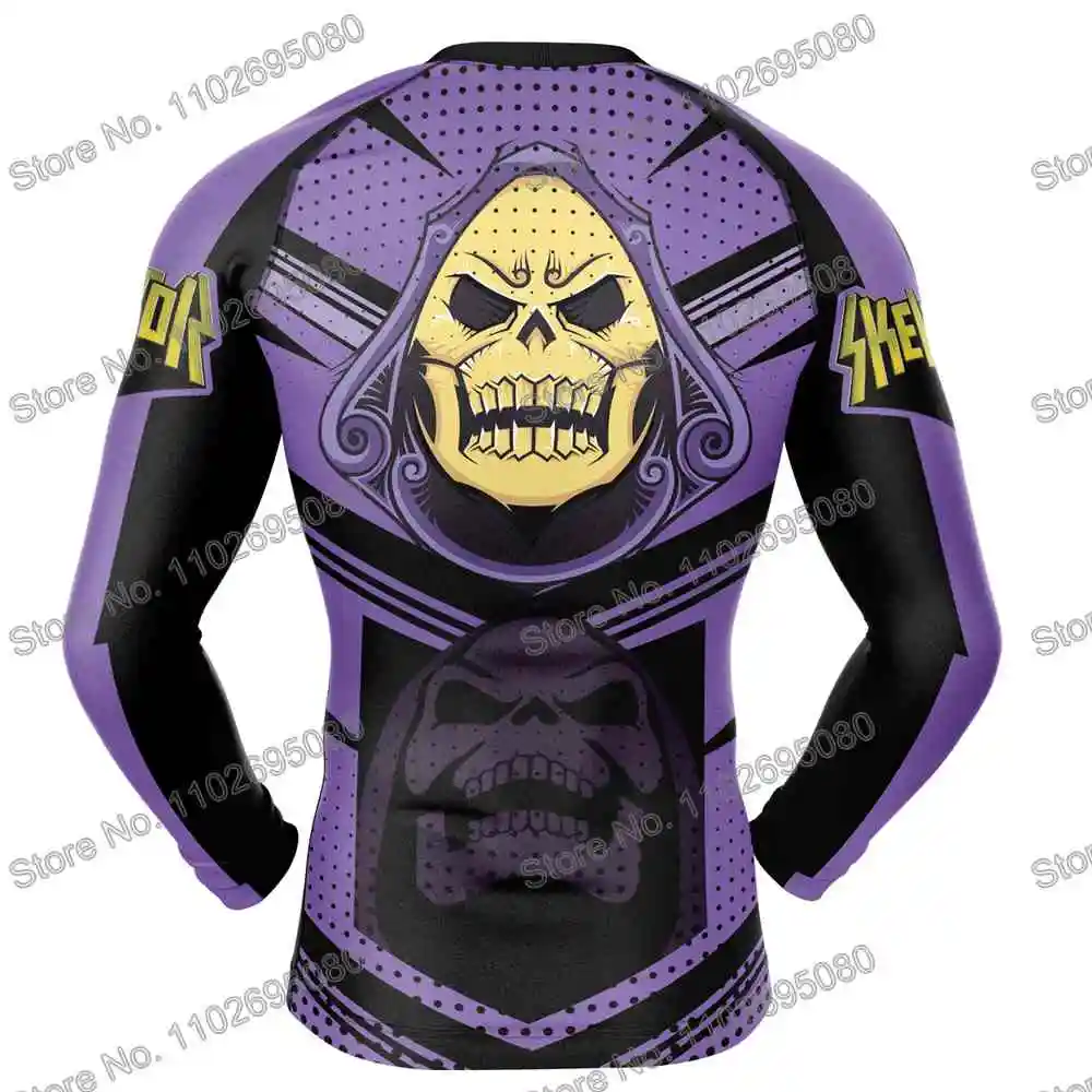 Skeletor He-man Diving T-Shirt Tight Long Sleeve Cartoon Rash Guard BJJ MMA Swimwear Men Surf Clothing Beach Floatsuit Women GYM