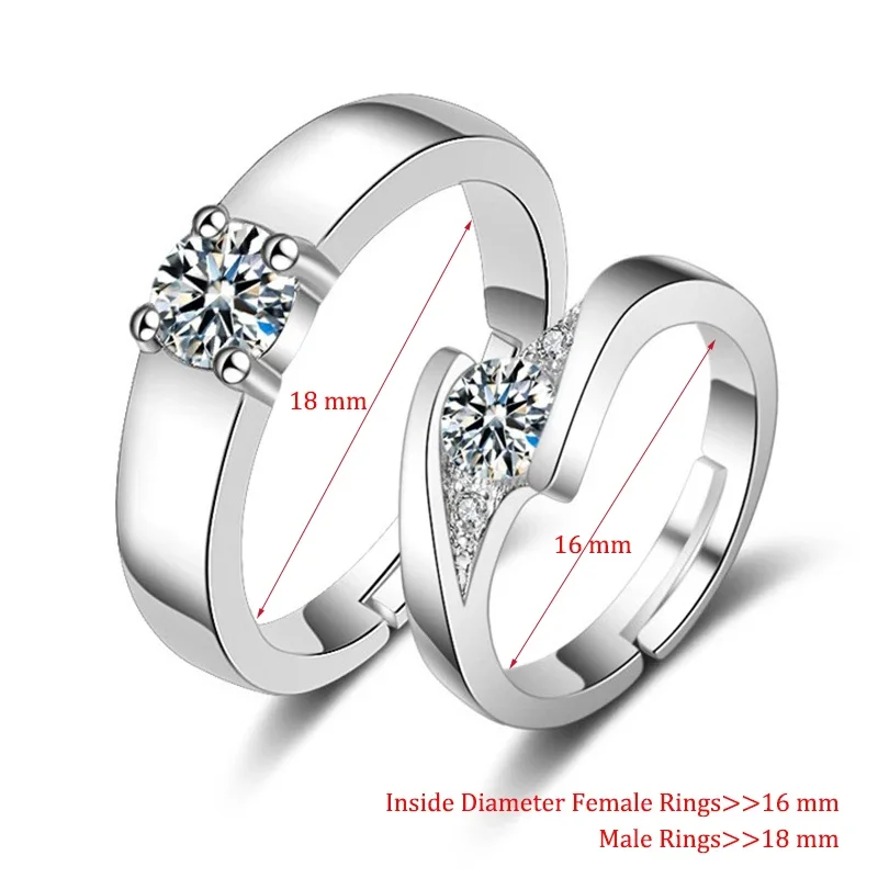 Romantic Lovers' Couple Rings For Men Women Cubic Zircon Stone Geometric Wedding Ring Size Adjustable Valentine's Day Best Gifts