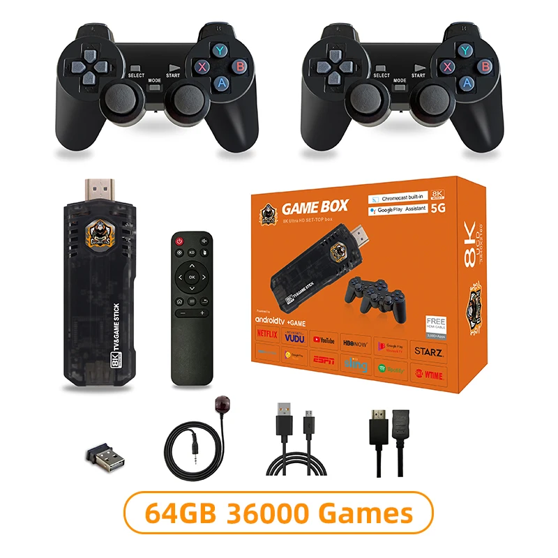Console Retrò Stick Con 20000+ Giochi Integrati – Wireless 2,4 GHz, Plug&Play HDMI 4K Per TV Con 2 Controller