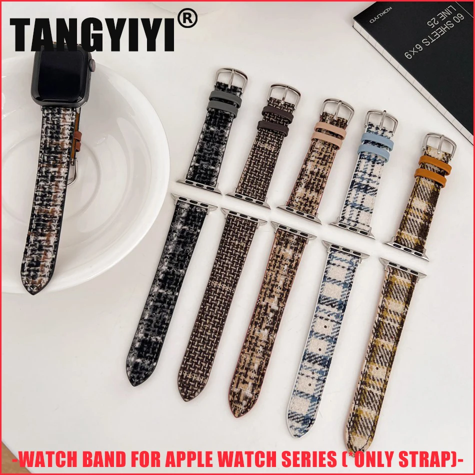 

Retro Woolen Leather Strap For Apple Watch Series 9 8 7 6 SE 5 38/40/41/42/44/45mm IWatch Ultra 2 49mm Luxury Lattice Watch Band