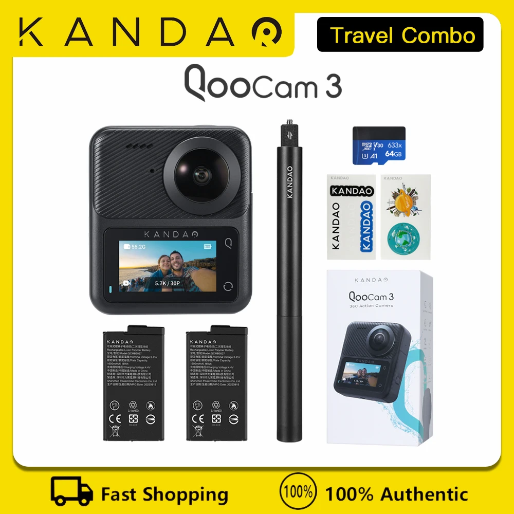 Фото 100% Оригинальный KanDao QooCam 3 Travel Combo- 360 ° анорамный, 5,7 K 62 МП, водонепроницаемая Спортивная Экшн-камера IP68 №1