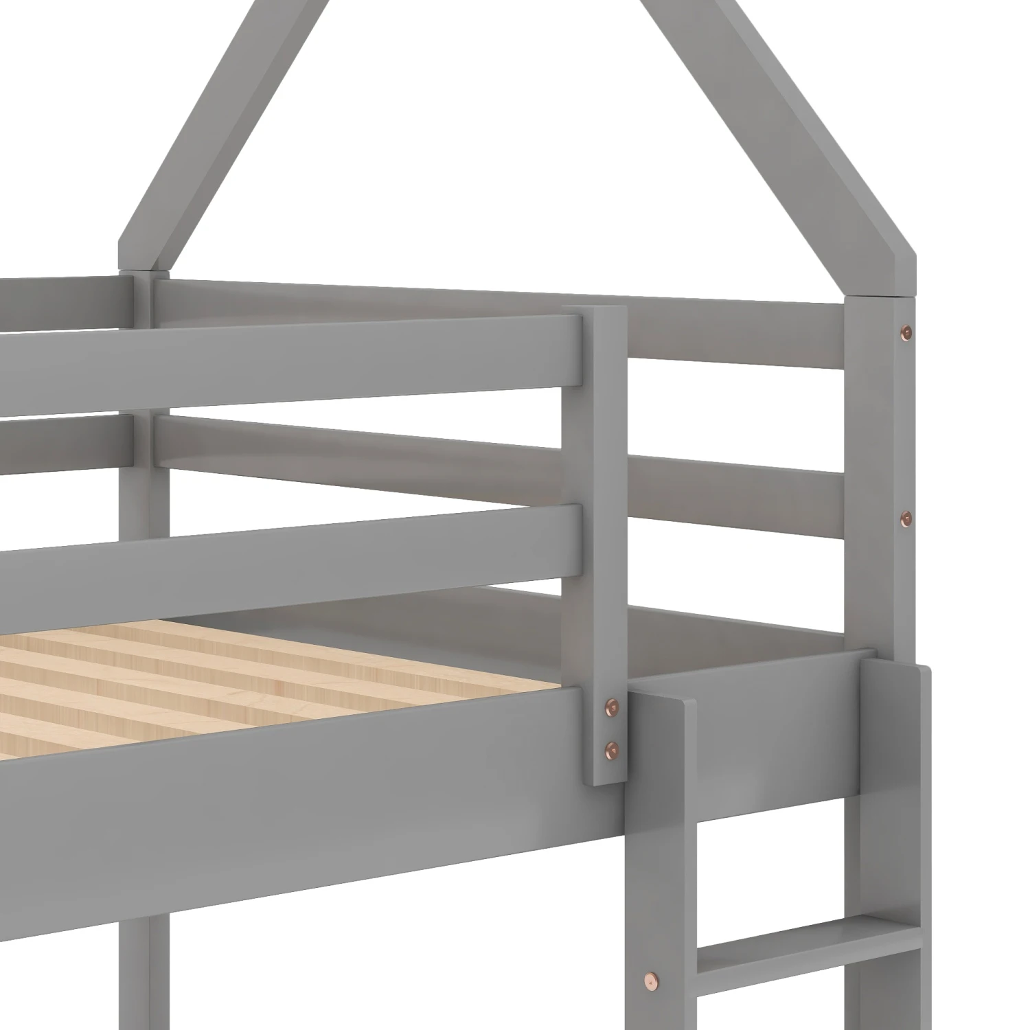 Twin over Twin Low Bunk Bed, House Bed with Ladder , Gray(OLD SKU WF197808AAE) 6