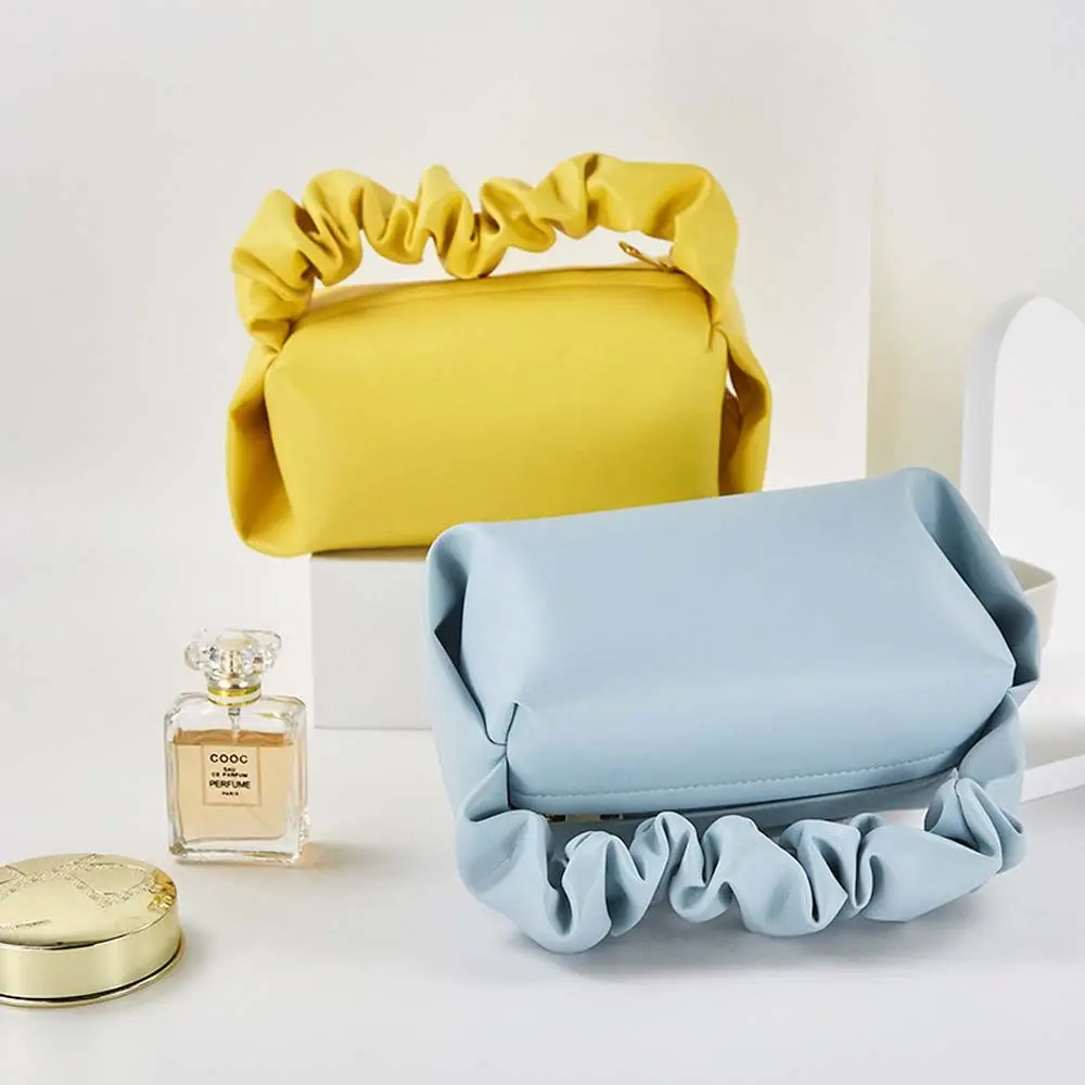 Simple Solid Color Niche Texture Ladies Female Cosmetic Bag Pleated Pocket Women Handbag Cloud Bag